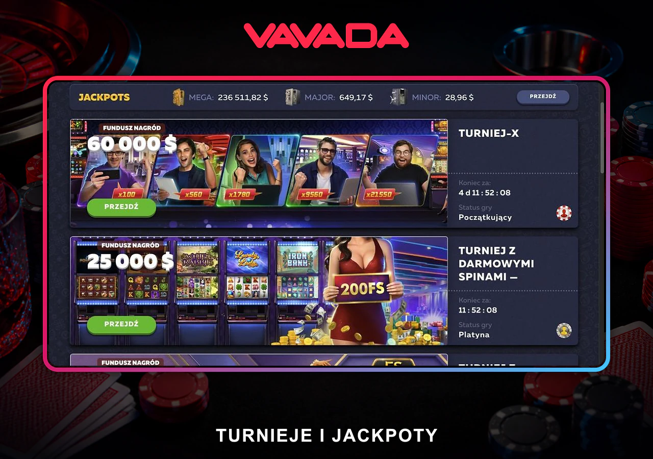 Turnieje i jackpoty Vavada Casino z pulami nagród oraz rankingami.